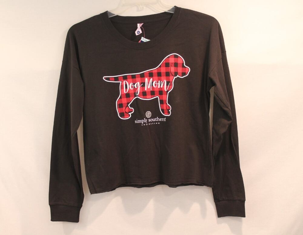Simply Southern Dog Mom Shortie T-Shirt Top Womens size L Black Pullover